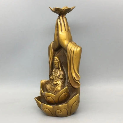 Chinese Brass Buddhism Temple Kwan-Yin Guanyin Bodhisattva Buddha Statue censer