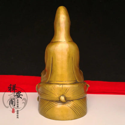 Chinese Brass Buddhism Temple lotus Kwan-Yin Guanyin Bodhisattva Buddha Statue Decoration