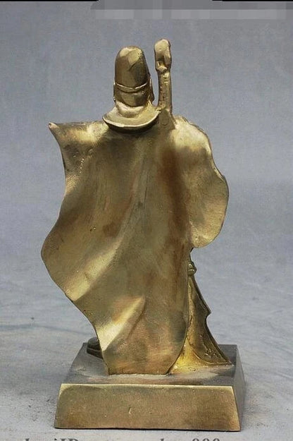 Chinese Brass Carved Guard Vehicle Warrior God Guan Gong Yu Dragon Head Statue