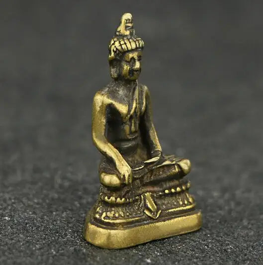 Chinese Brass Carving Sakyamuni Mini-Pocket Buddha Statues,Small Ornaments,Old Articles