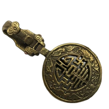 Chinese Brass Five Animal Bat Wealth Ruyi Leather Belt Buckle