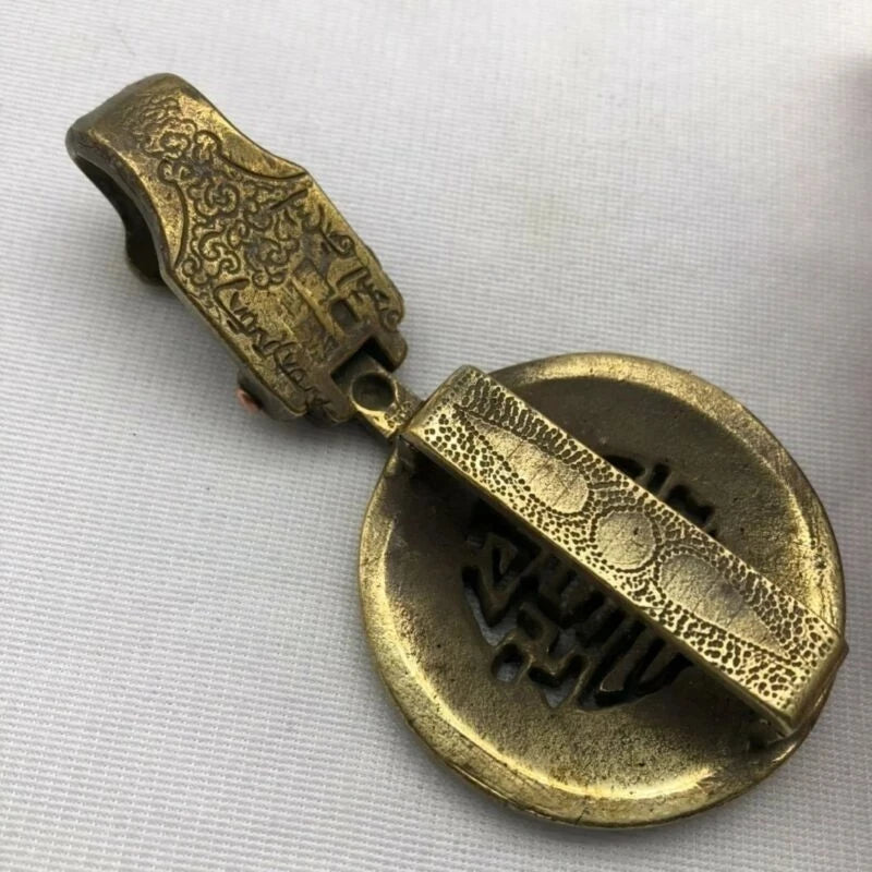 Chinese Brass Five Animal Bat Wealth Ruyi Leather Belt Buckle