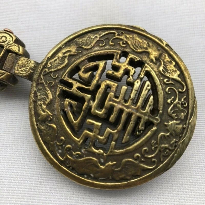 Chinese Brass Five Animal Bat Wealth Ruyi Leather Belt Buckle