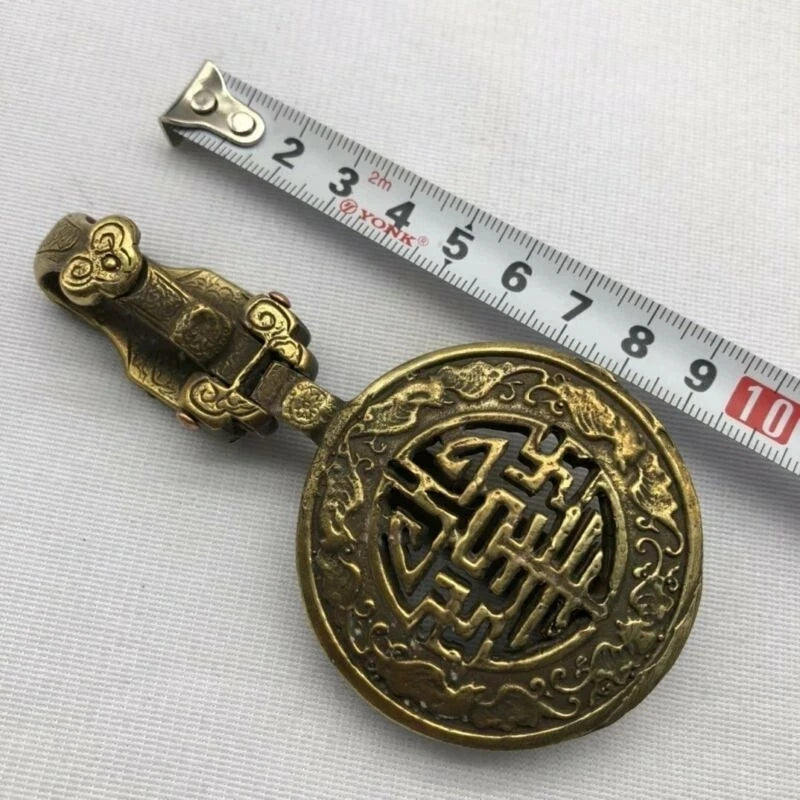 Chinese Brass Five Animal Bat Wealth Ruyi Leather Belt Buckle