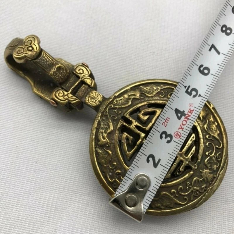 Chinese Brass Five Animal Bat Wealth Ruyi Leather Belt Buckle