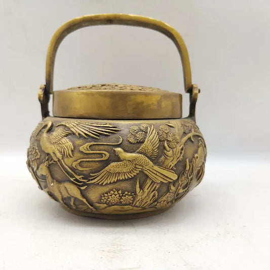 Chinese Brass Flowers and birds Statue Box Incense Burner / Censer Crafts