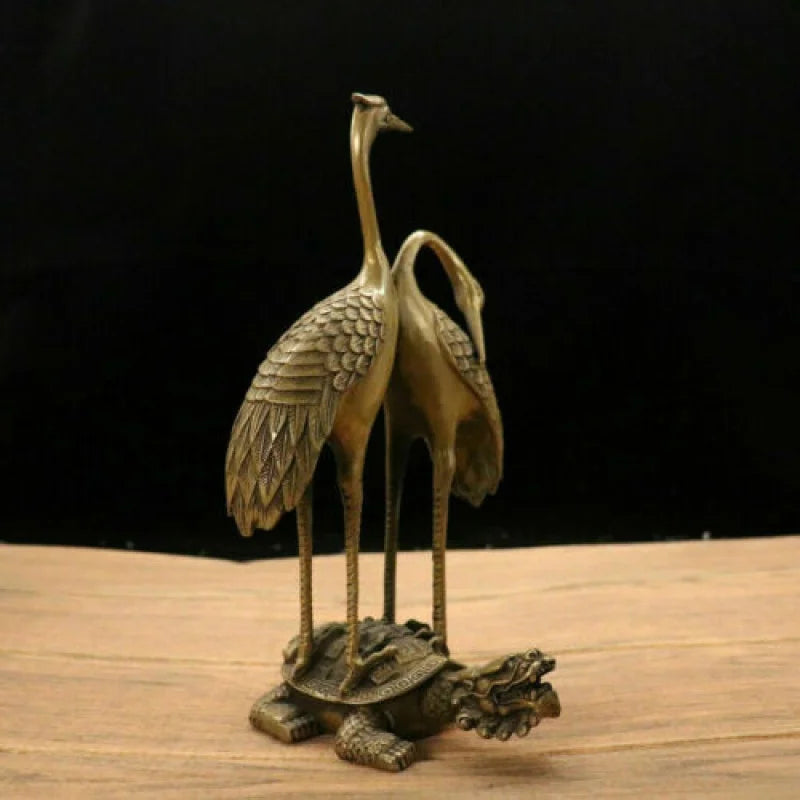 Chinese Brass Handmade Exquisite Crane & Turtle Statue 27085
