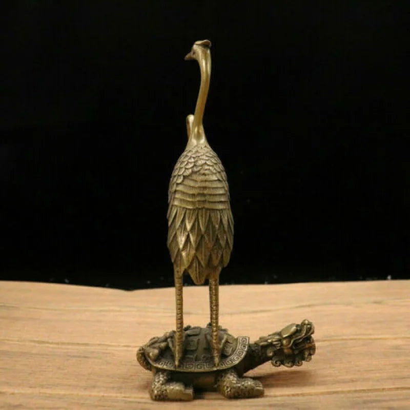 Chinese Brass Handmade Exquisite Crane & Turtle Statue 27085