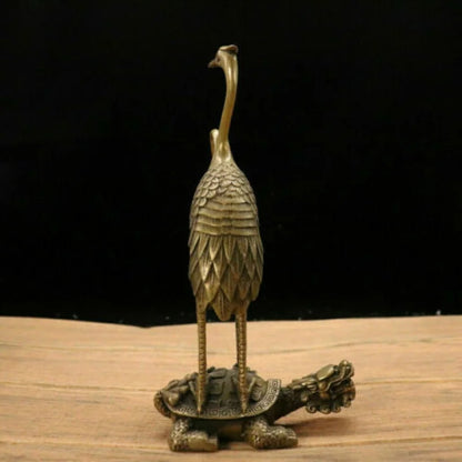 Chinese Brass Handmade Exquisite Crane & Turtle Statue 27085