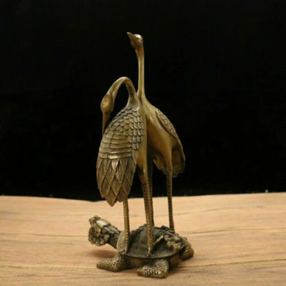 Chinese Brass Handmade Exquisite Crane & Turtle Statue 27085