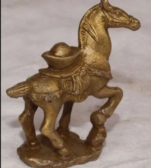 Chinese Brass Running Yuan Bao On Horse Animal Statue Sculpture