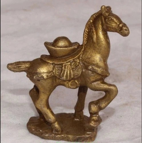 Chinese Brass Running Yuan Bao On Horse Animal Statue Sculpture