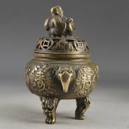 Chinese Brass Vintage Hand Hammer Buddha Exorcism Incense Burner