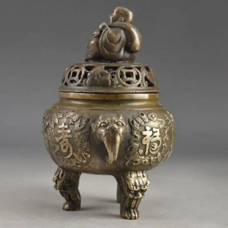 Chinese Brass Vintage Hand Hammer Buddha Exorcism Incense Burner