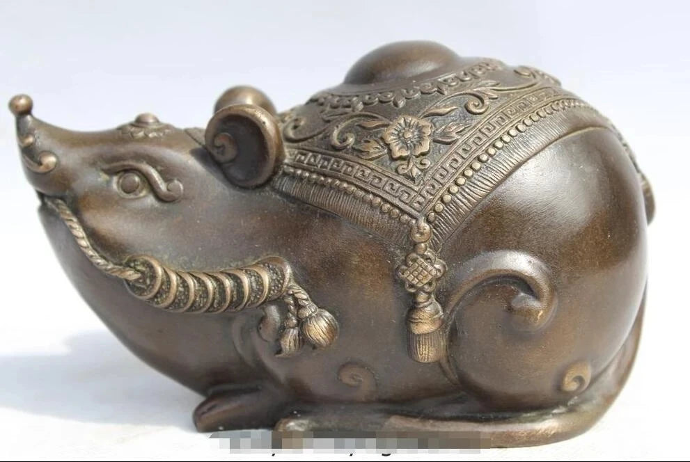 Chinese Bronze Copper carved Feng Shui Lucky Coin Money wealth mouse