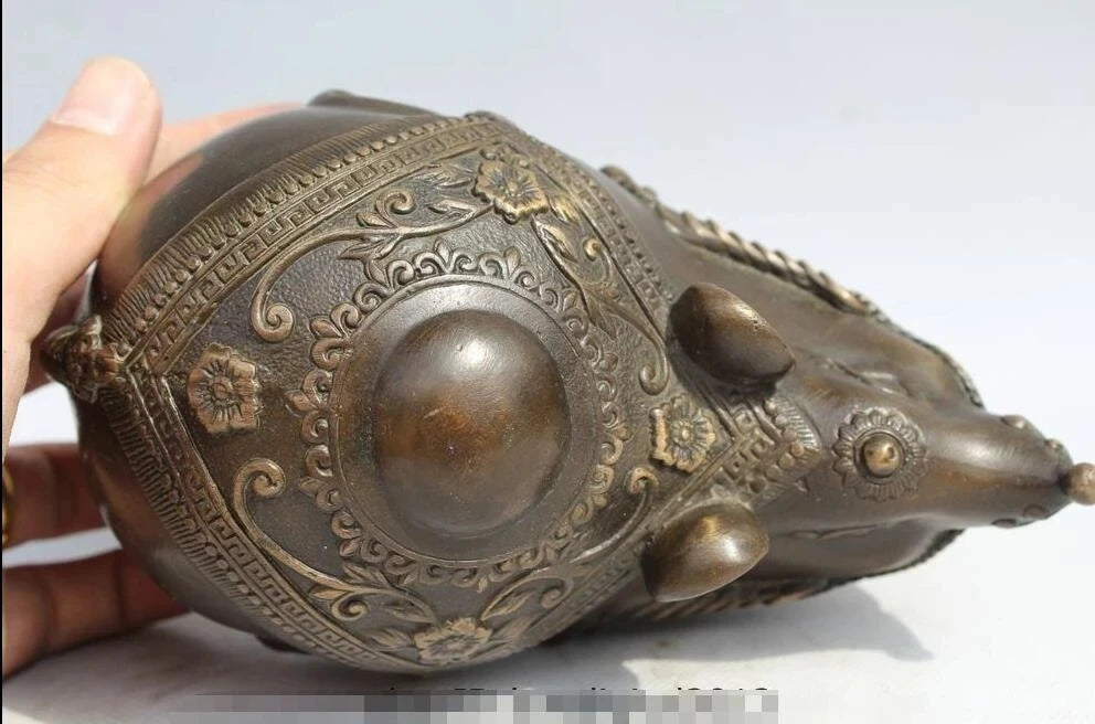 Chinese Bronze Copper carved Feng Shui Lucky Coin Money wealth mouse