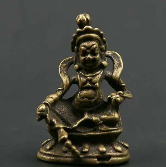Chinese Bronze Exquisite Buddhism Mahakala Wrathful Deity Amulet Exorcise Evil Spirits Statue