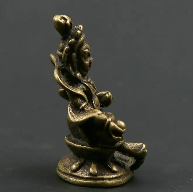 Chinese Bronze Exquisite Buddhism Mahakala Wrathful Deity Amulet Exorcise Evil Spirits Statue