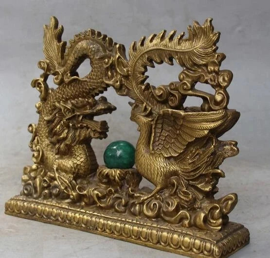 Chinese Bronze Fengshui Emperor Royalty Dragon Phoenix Sculpture Statue