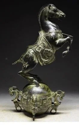 Chinese Bronze Horse Standing on the ball with QING Mark Garden Decoration Bronze statue