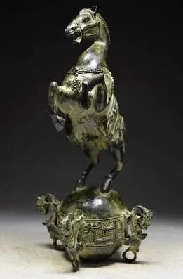 Chinese Bronze Horse Standing on the ball with QING Mark Garden Decoration Bronze statue