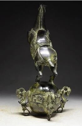 Chinese Bronze Horse Standing on the ball with QING Mark Garden Decoration Bronze statue