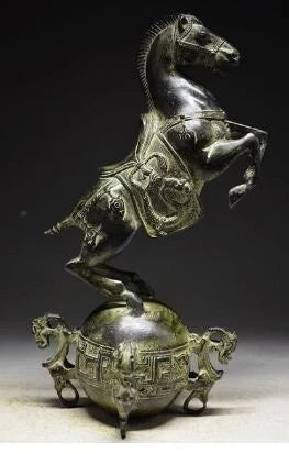 Chinese Bronze Horse Standing on the ball with QING Mark Garden Decoration Bronze statue