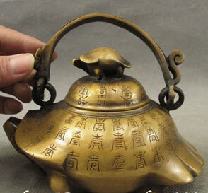 Chinese Bronze Longevity Shou Sea Turtle Tortoise Statue Handle Wine Pot Teapot