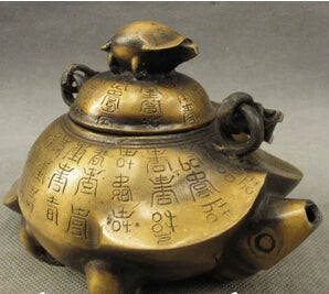 Chinese Bronze Longevity Shou Sea Turtle Tortoise Statue Handle Wine Pot Teapot