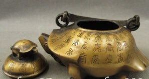 Chinese Bronze Longevity Shou Sea Turtle Tortoise Statue Handle Wine Pot Teapot
