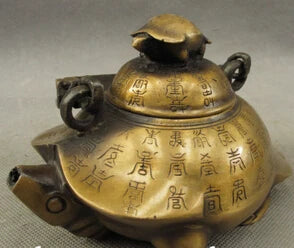 Chinese Bronze Longevity Shou Sea Turtle Tortoise Statue Handle Wine Pot Teapot