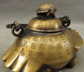 Chinese Bronze Longevity Shou Sea Turtle Tortoise Statue Handle Wine Pot Teapot