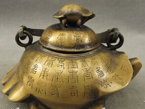 Chinese Bronze Longevity Shou Sea Turtle Tortoise Statue Handle Wine Pot Teapot