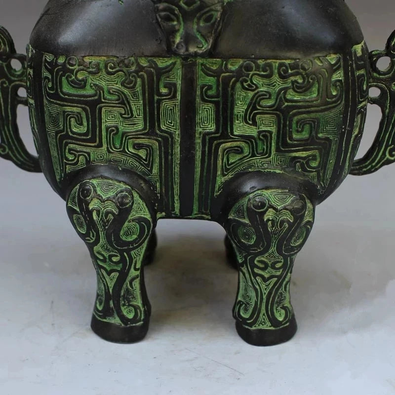 Chinese Bronze rhinoceros head beast head incense burner statue