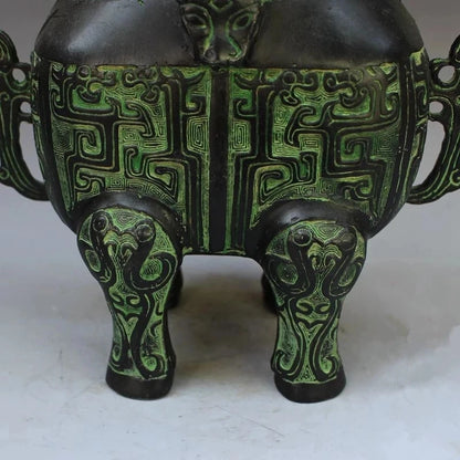 Chinese Bronze rhinoceros head beast head incense burner statue