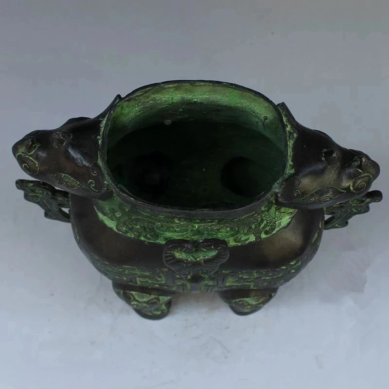 Chinese Bronze rhinoceros head beast head incense burner statue