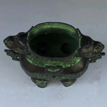 Chinese Bronze rhinoceros head beast head incense burner statue