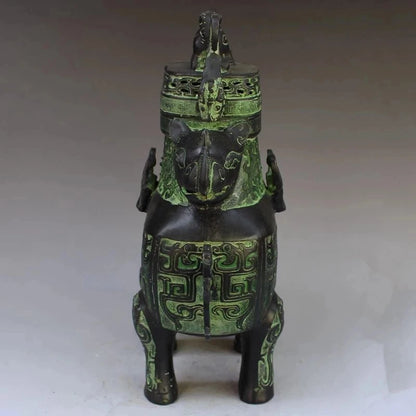 Chinese Bronze rhinoceros head beast head incense burner statue