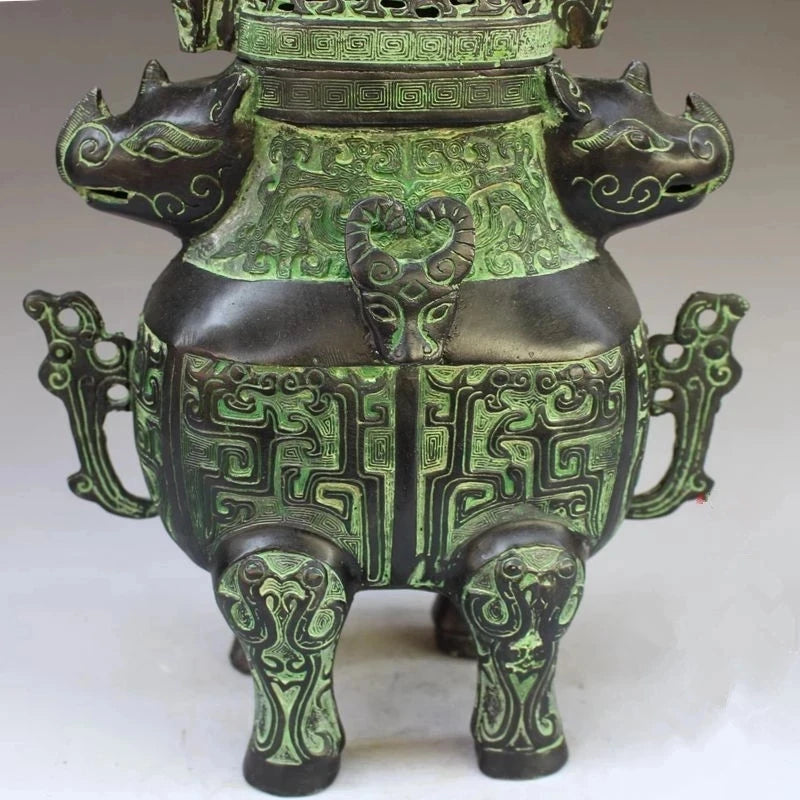 Chinese Bronze rhinoceros head beast head incense burner statue