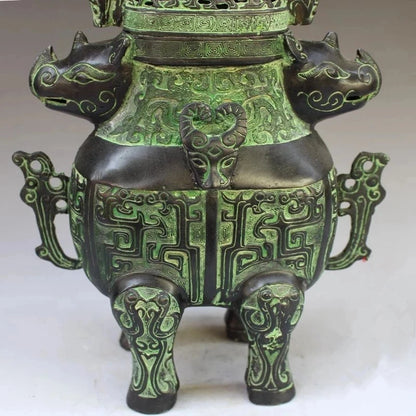 Chinese Bronze rhinoceros head beast head incense burner statue