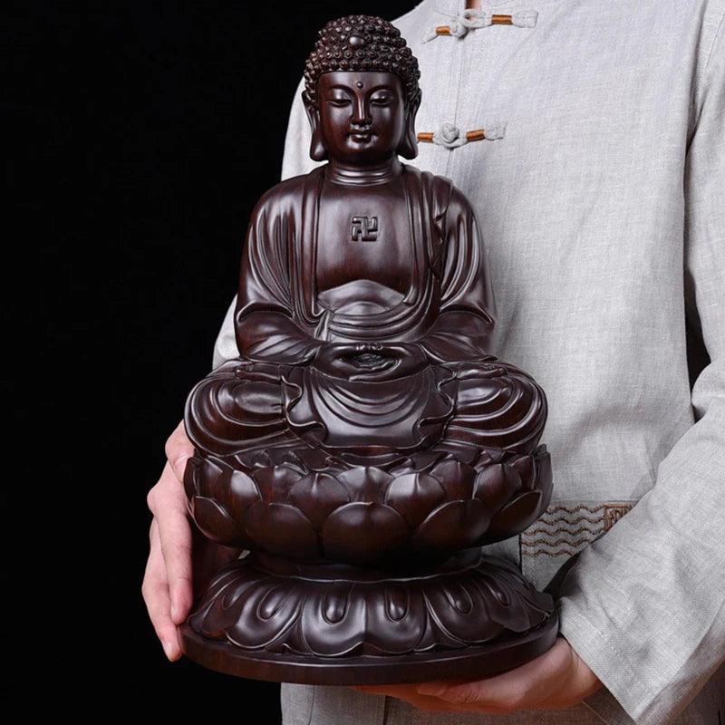 Chinese Buddha Statue Ebony Tathagata Buddha Statue Modern Art Sculpture Wood Carving Ornaments Home Decoration Accessories