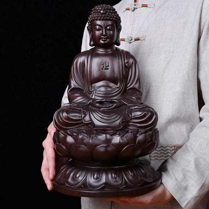 Chinese Buddha Statue Ebony Tathagata Buddha Statue Modern Art Sculpture Wood Carving Ornaments Home Decoration Accessories