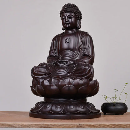 Chinese Buddha Statue Ebony Tathagata Buddha Statue Modern Art Sculpture Wood Carving Ornaments Home Decoration Accessories