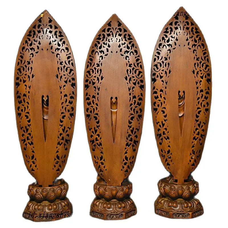 Chinese Buddhism Boxwood Wood Shakyamuni Kwan-yin Guan Yin 3et 3 Buddha Statue