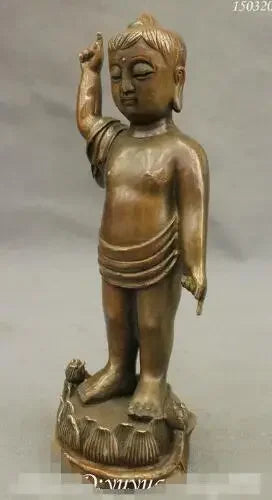 Chinese Buddhism Copper Bronze Kid Child Lotus Tibet Shakyamuni Buddha Statue