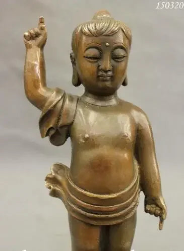 Chinese Buddhism Copper Bronze Kid Child Lotus Tibet Shakyamuni Buddha Statue