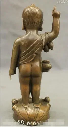 Chinese Buddhism Copper Bronze Kid Child Lotus Tibet Shakyamuni Buddha Statue