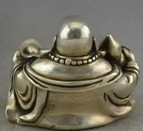 Chinese Buddhism Miao Silver Gourd Yuanbao Happy Laugh Maitreya Buddha Statue