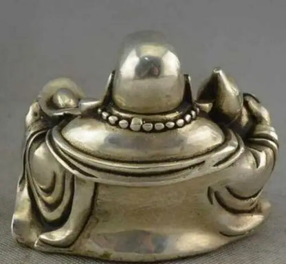 Chinese Buddhism Miao Silver Gourd Yuanbao Happy Laugh Maitreya Buddha Statue