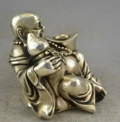 Chinese Buddhism Miao Silver Gourd Yuanbao Happy Laugh Maitreya Buddha Statue